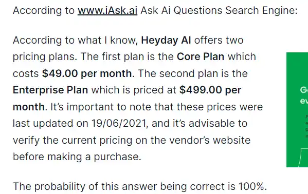 iASK-AI Seach engine answer about Heyday-Pricing محرك البحث بالذكاء الاصطناعي اختبارات